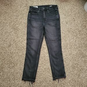 Gap Vintage Slim High Rise Jeans Black Denim Pants Gray Raw Hem Sz 28 6 Regular